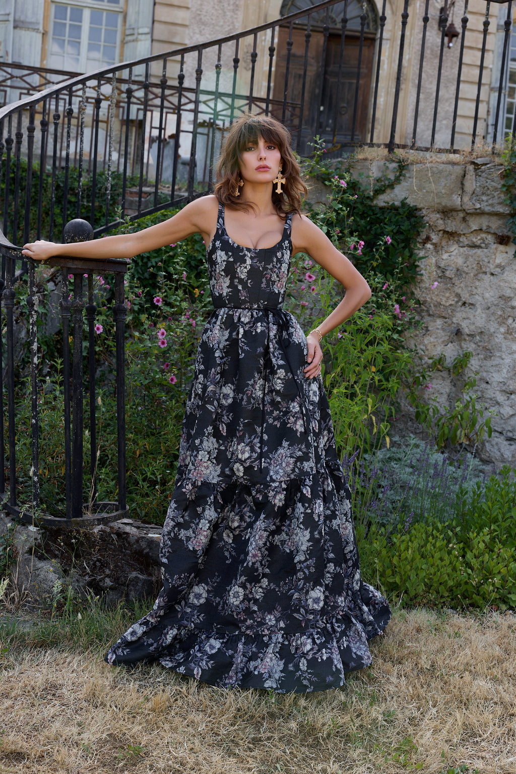 The Avery Dress in Black Lilibet Brocade 14