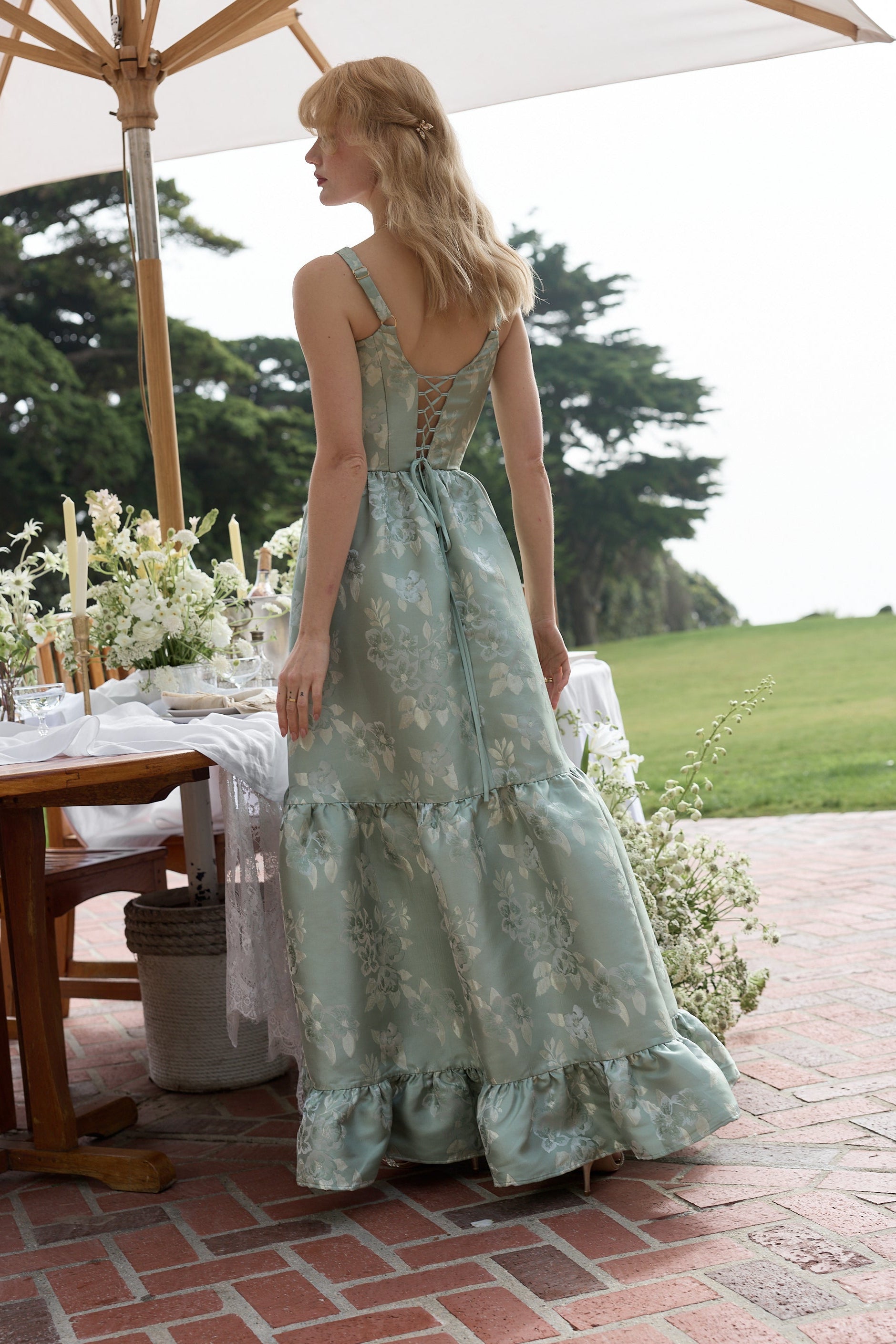 The Avery Dress in Sage Baroque Floral