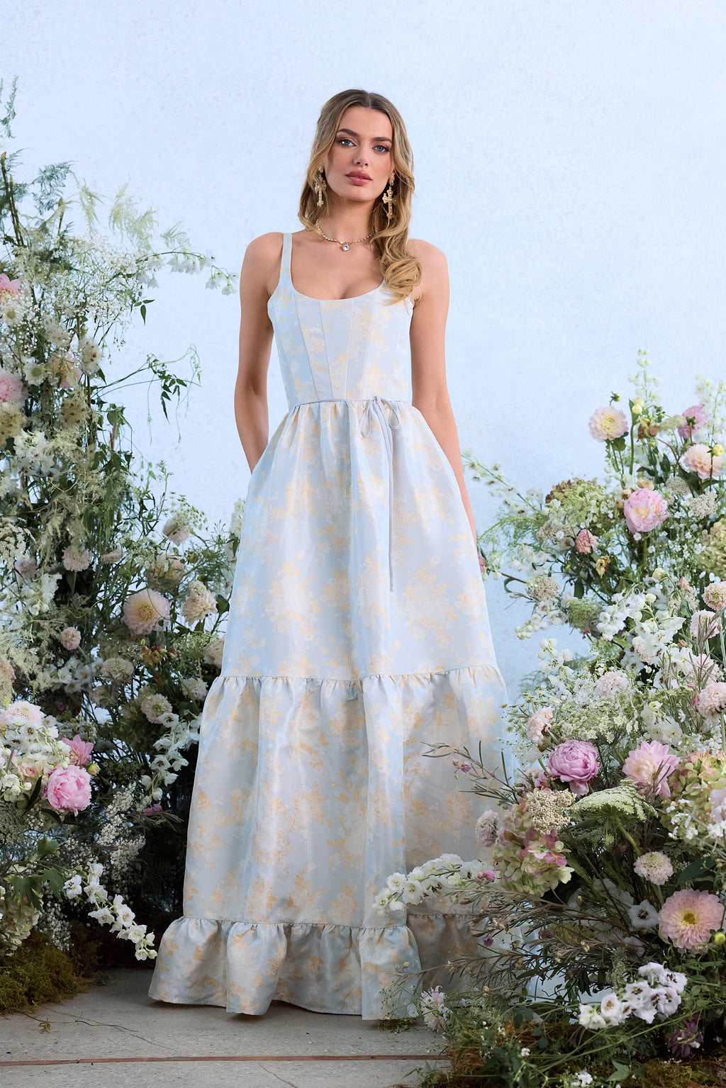 The Avery Dress in Sky Windsor Brocade 6 / Sky Windsor Brocade The Avery Dress in Sky Windsor Brocade 6 / Sky Windsor Brocade