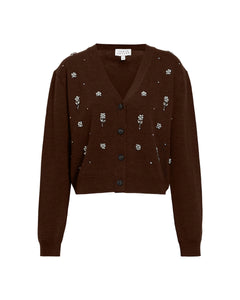 Avery Embroidered Cardigan in Deep Redwood