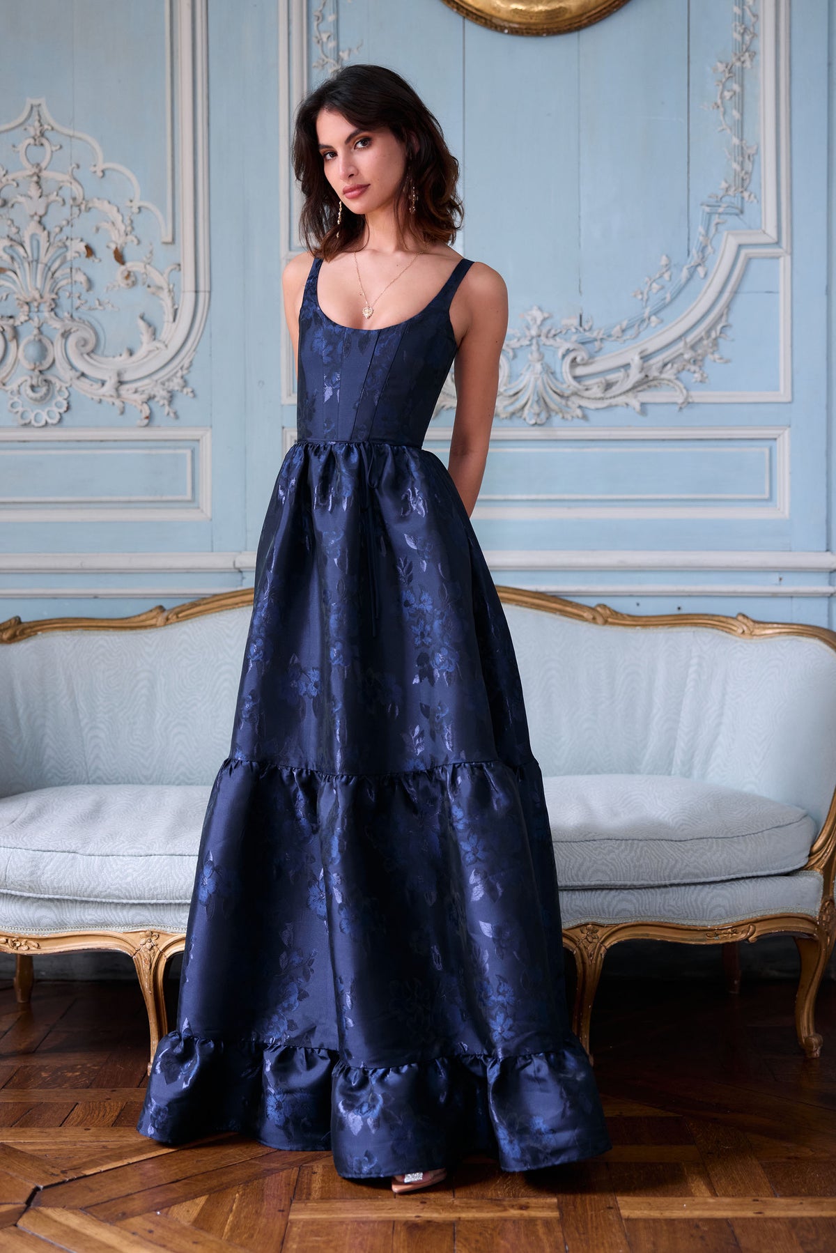 The Avery Dress in Navy Baroque Floral