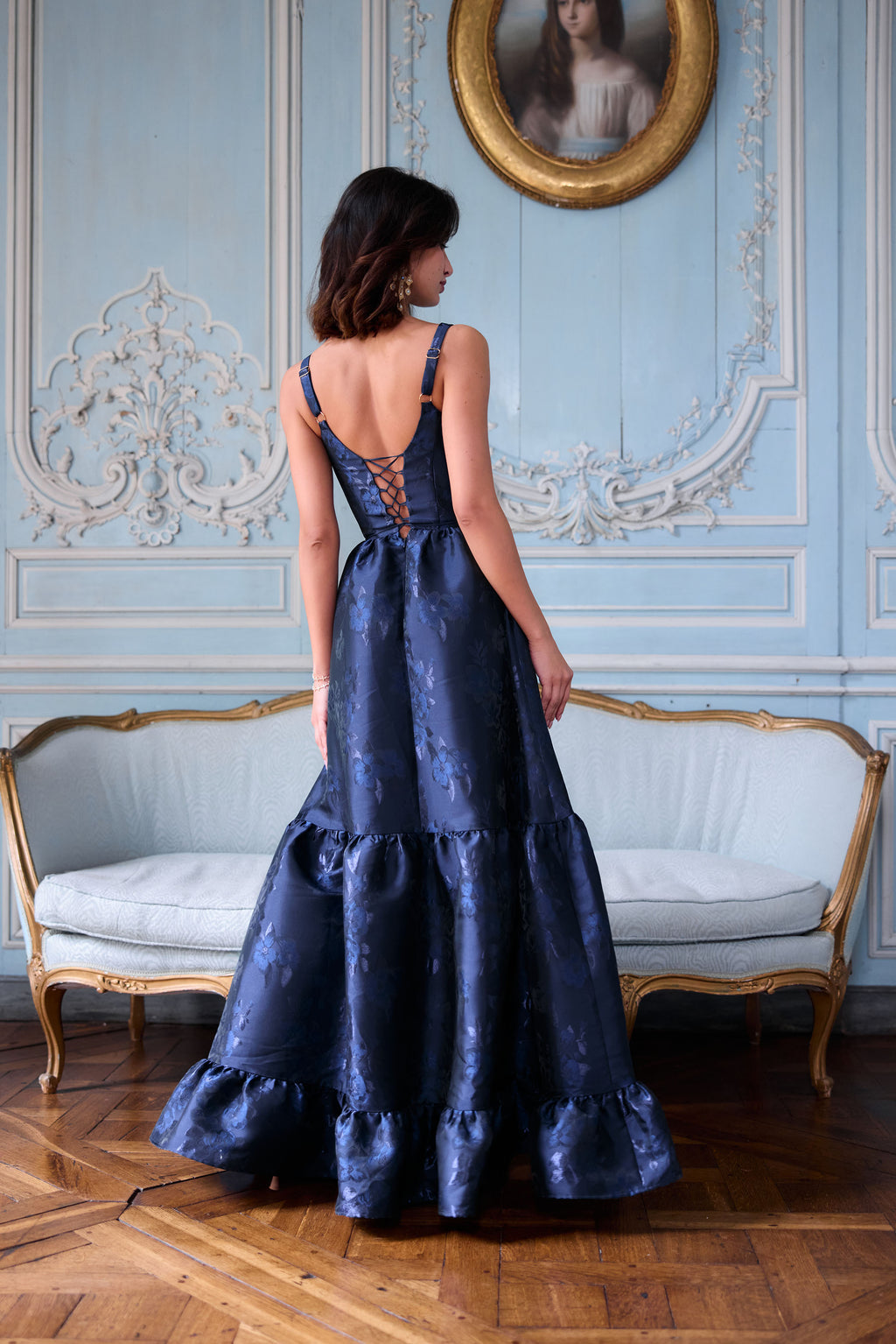 The Avery Dress in Navy Baroque Floral 2 / Navy Baroque Floral
