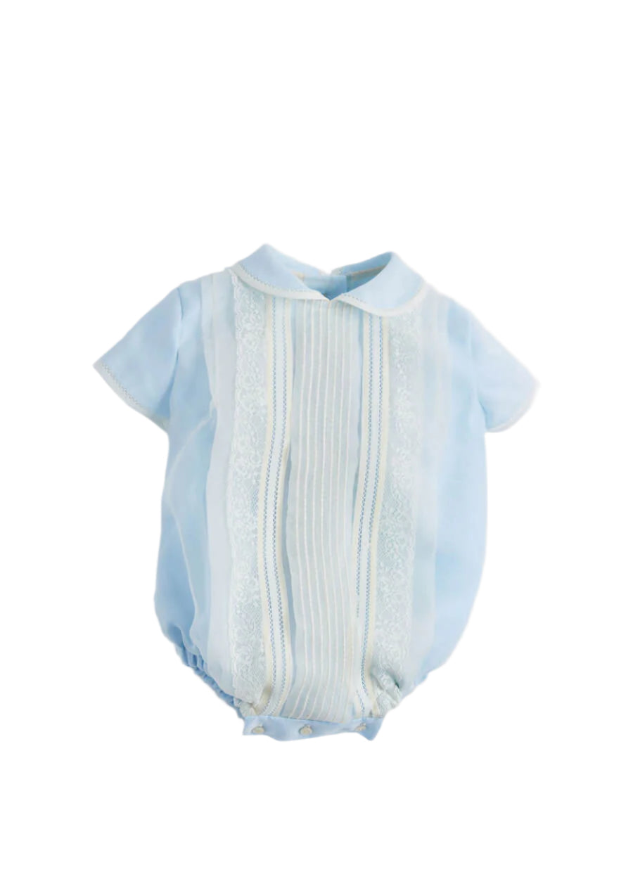 Light Blue Panelled Christening Romper (3mths-2yrs) Rompers from Pepa London