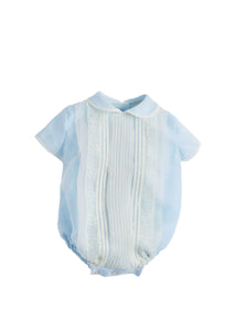 Light Blue Panelled Christening Romper (3mths-2yrs) Rompers from Pepa London