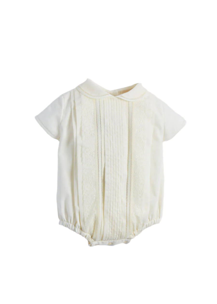 Ivory Panelled Christening Romper (3mths-2yrs) Rompers from Pepa London