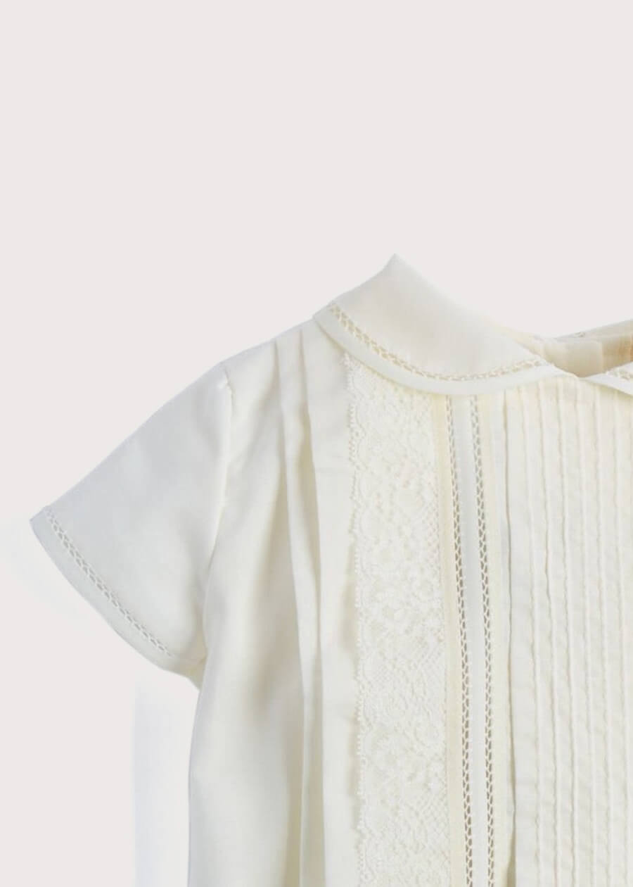 Ivory Panelled Christening Romper (3mths-2yrs) Rompers from Pepa London