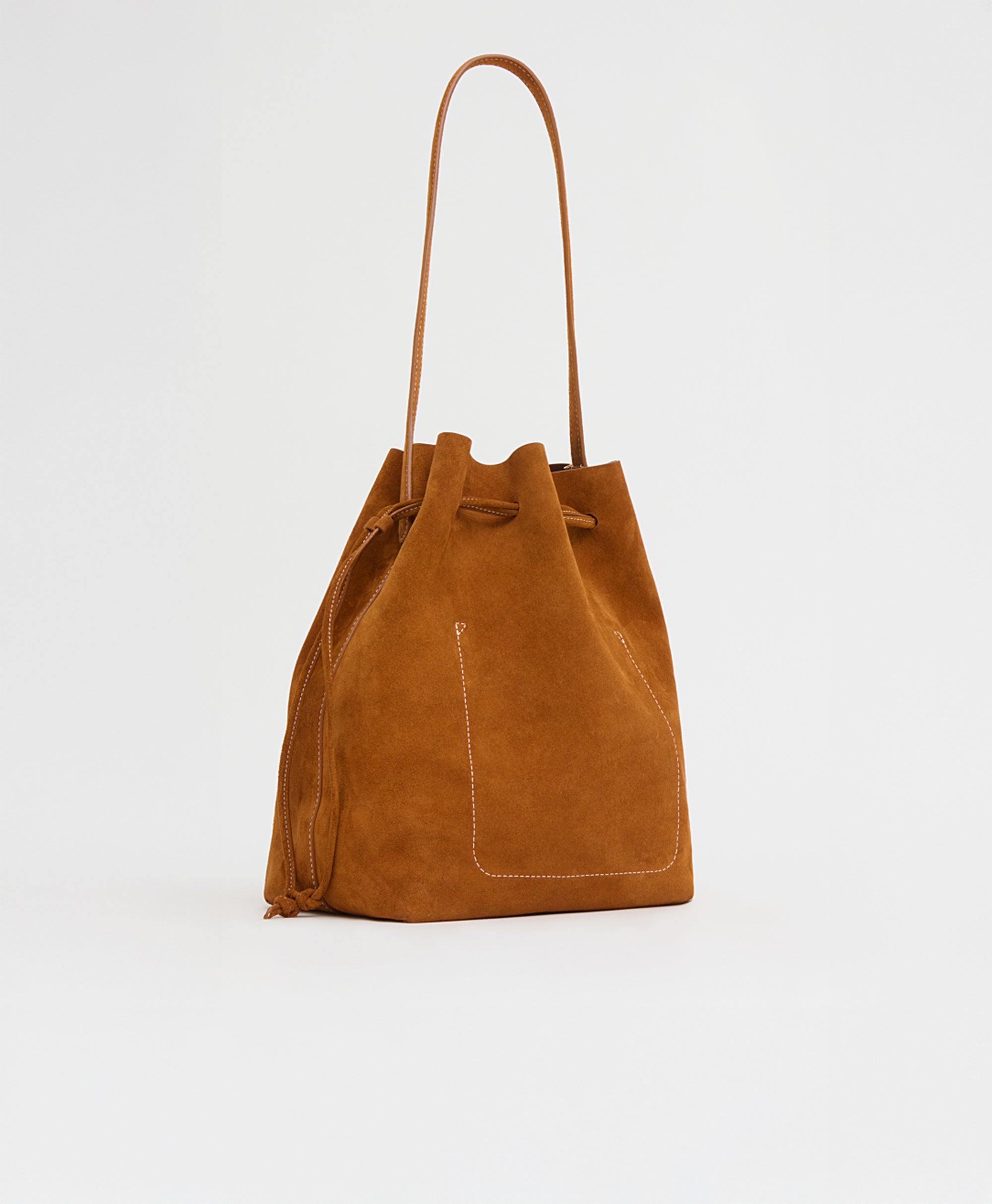 Drawstring Cabas in Saddle Suede