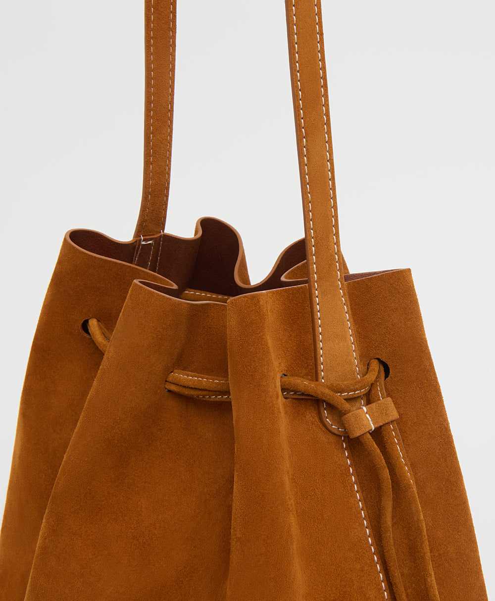 Drawstring Cabas in Saddle Suede