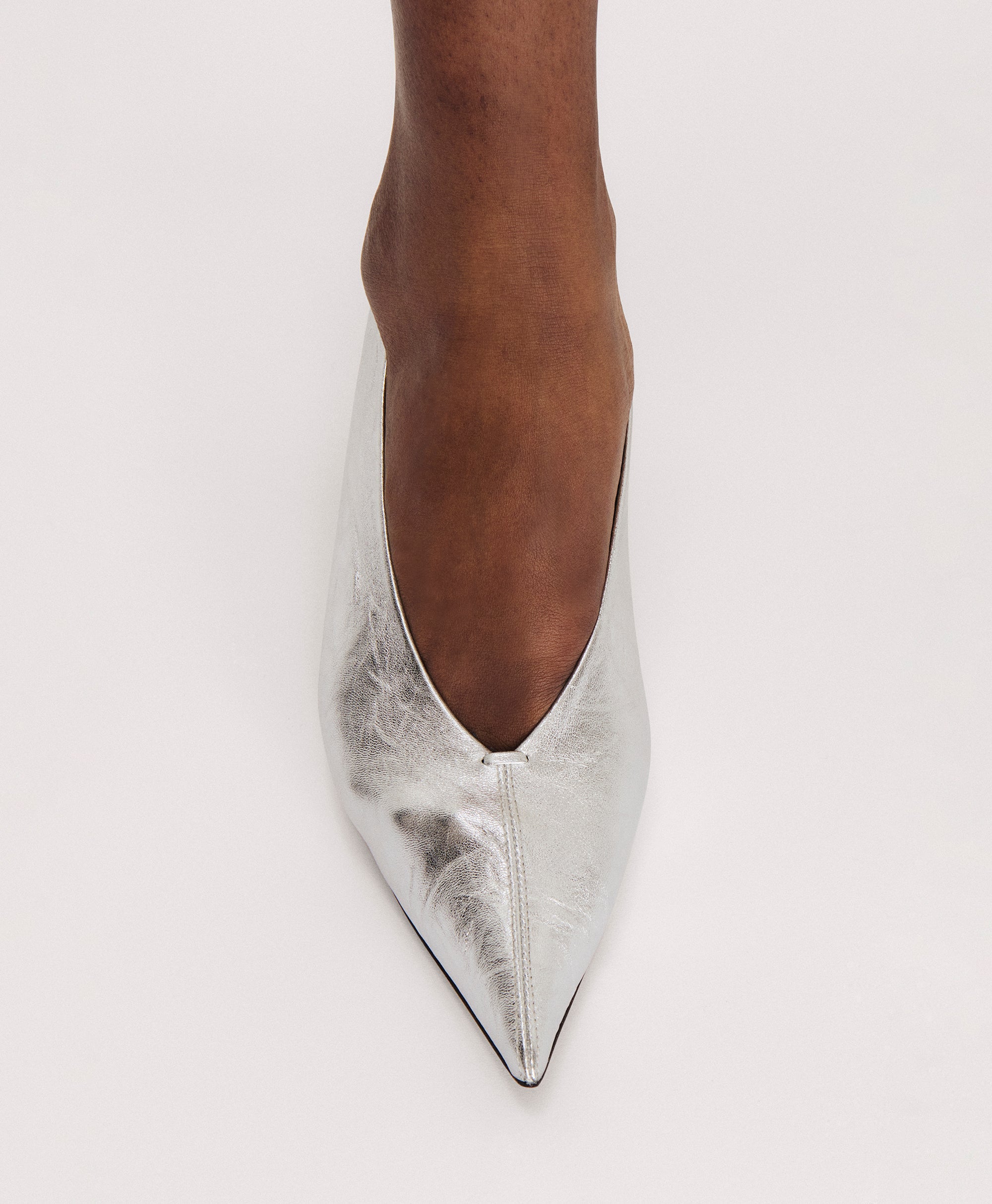 Kiki Heel in Crinkled Silver | Over The Moon