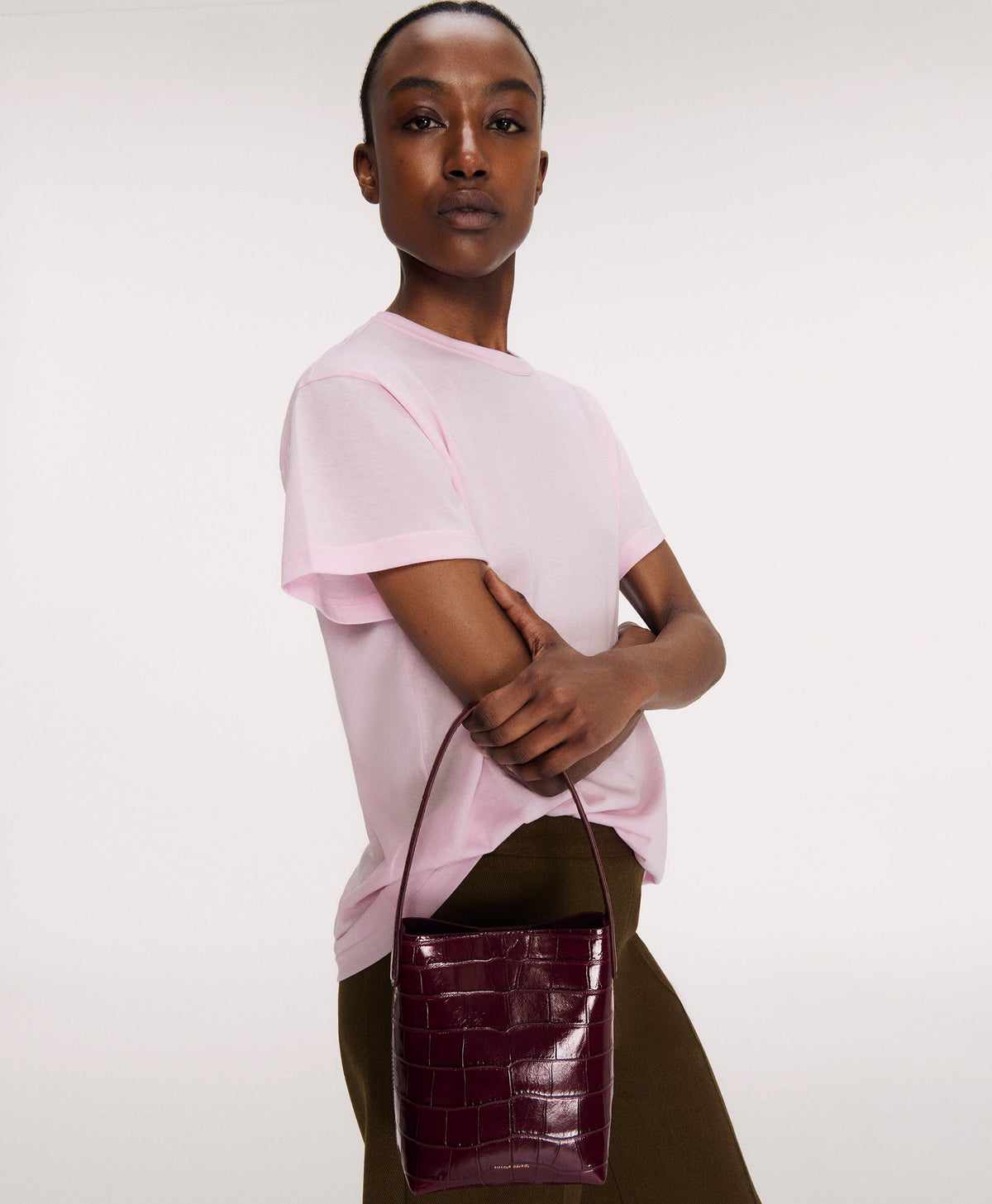 Mini Everyday Cabas in Oxblood Croc