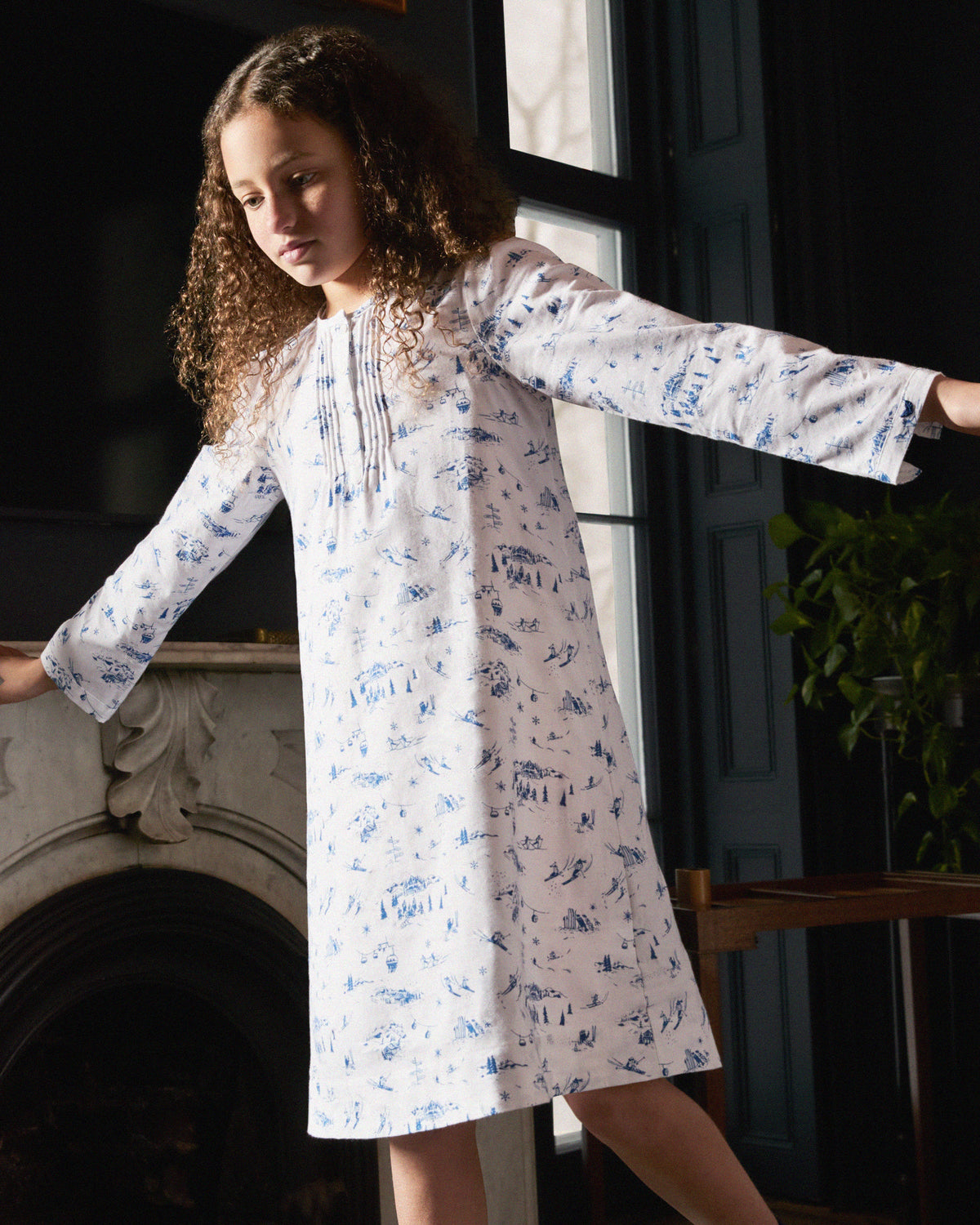 Girl’s Twill Beatrice Nightgown in Chalet Toile