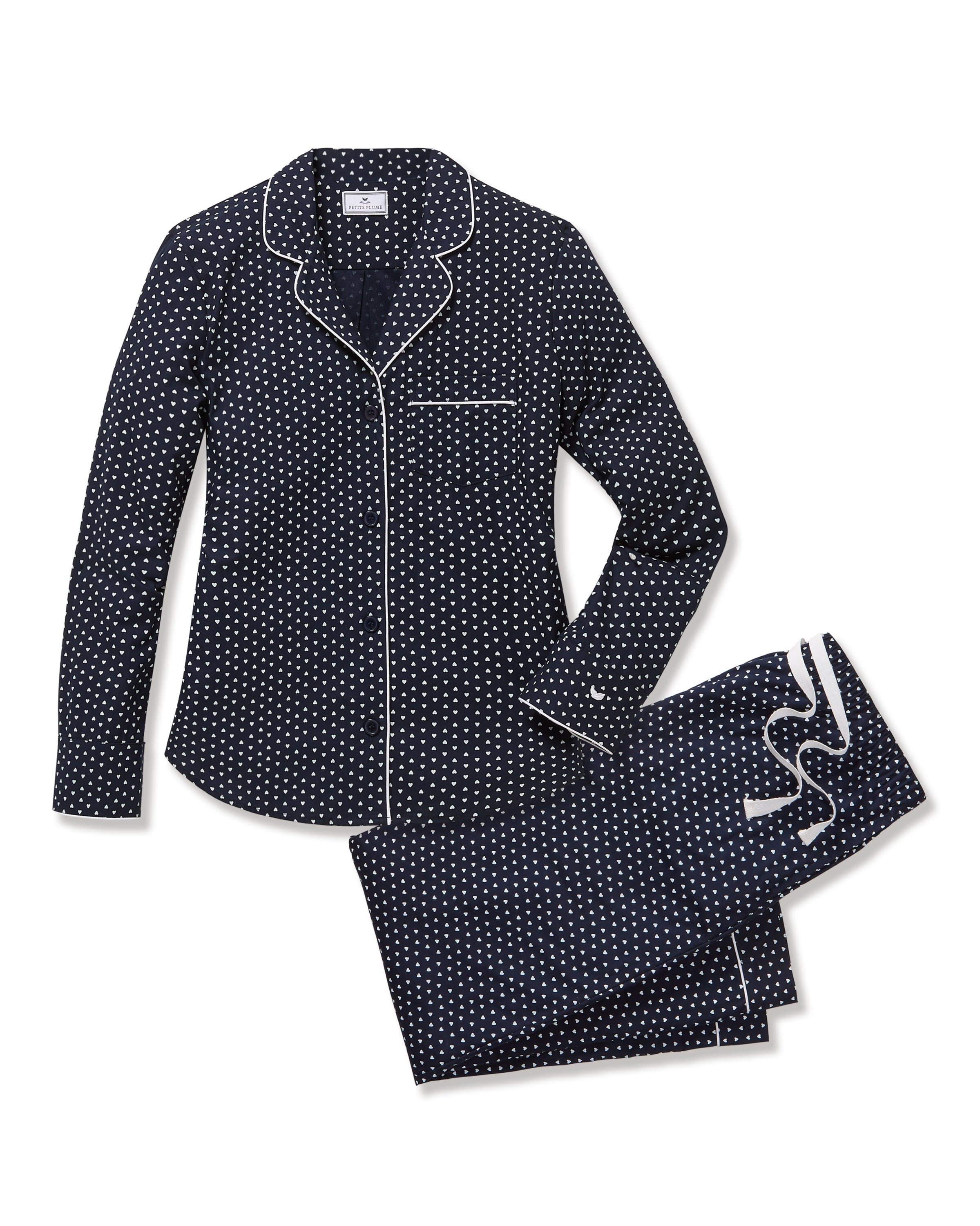 Women’s Twill Pajama Set in Midnight Hearts