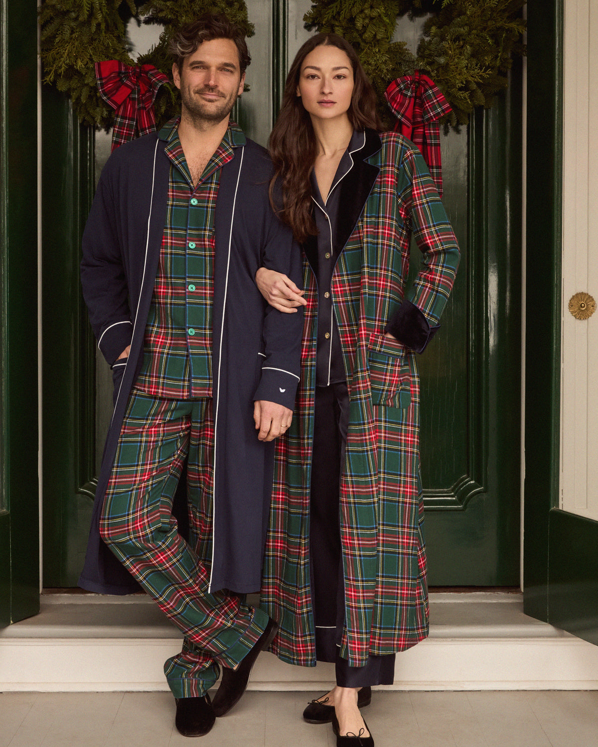 Women’s Brushed Twill Velvet Trim Robe in Kensington Tartan