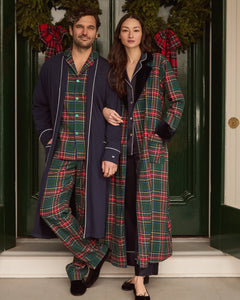 Women’s Brushed Twill Velvet Trim Robe in Kensington Tartan