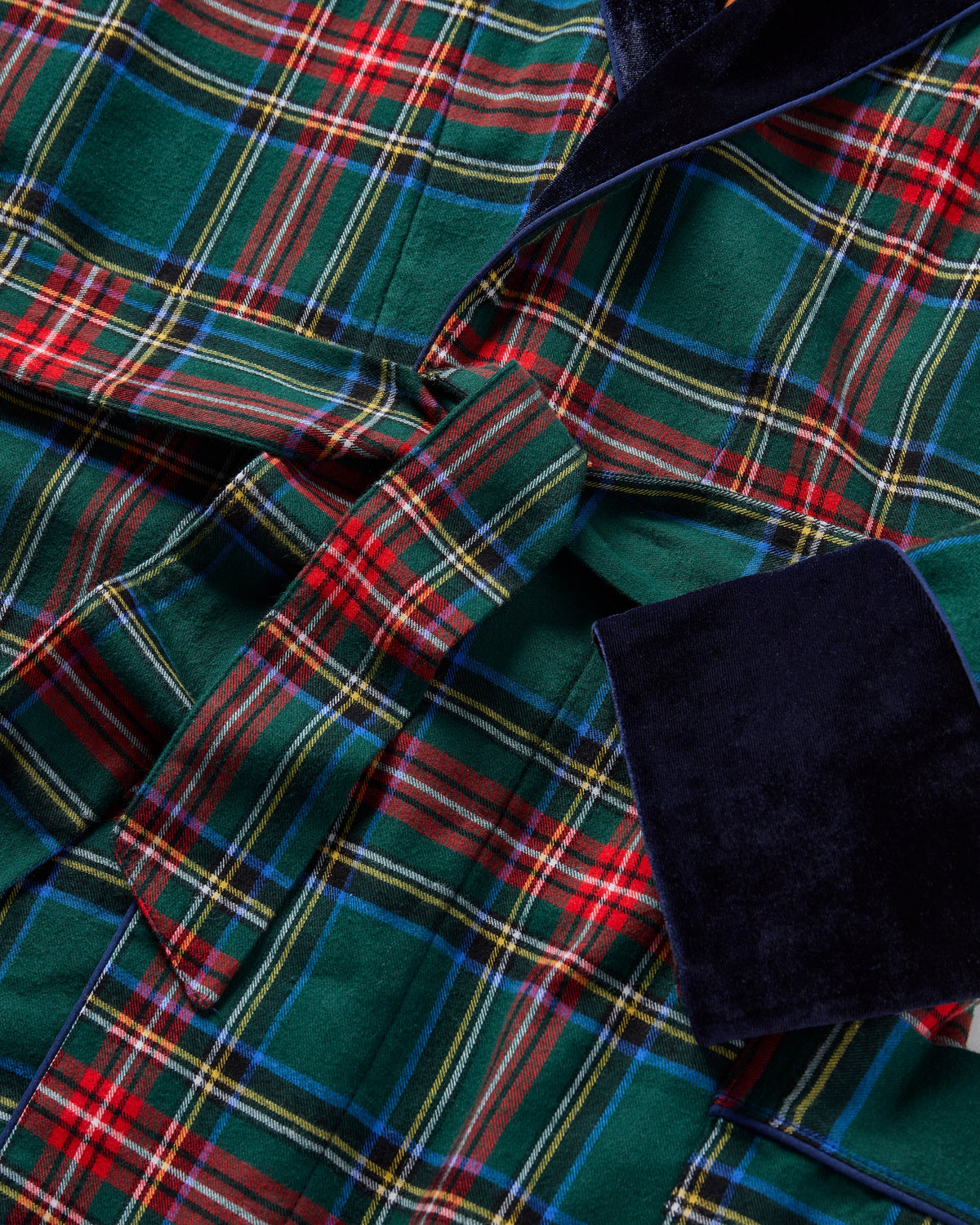 Women’s Brushed Twill Velvet Trim Robe in Kensington Tartan