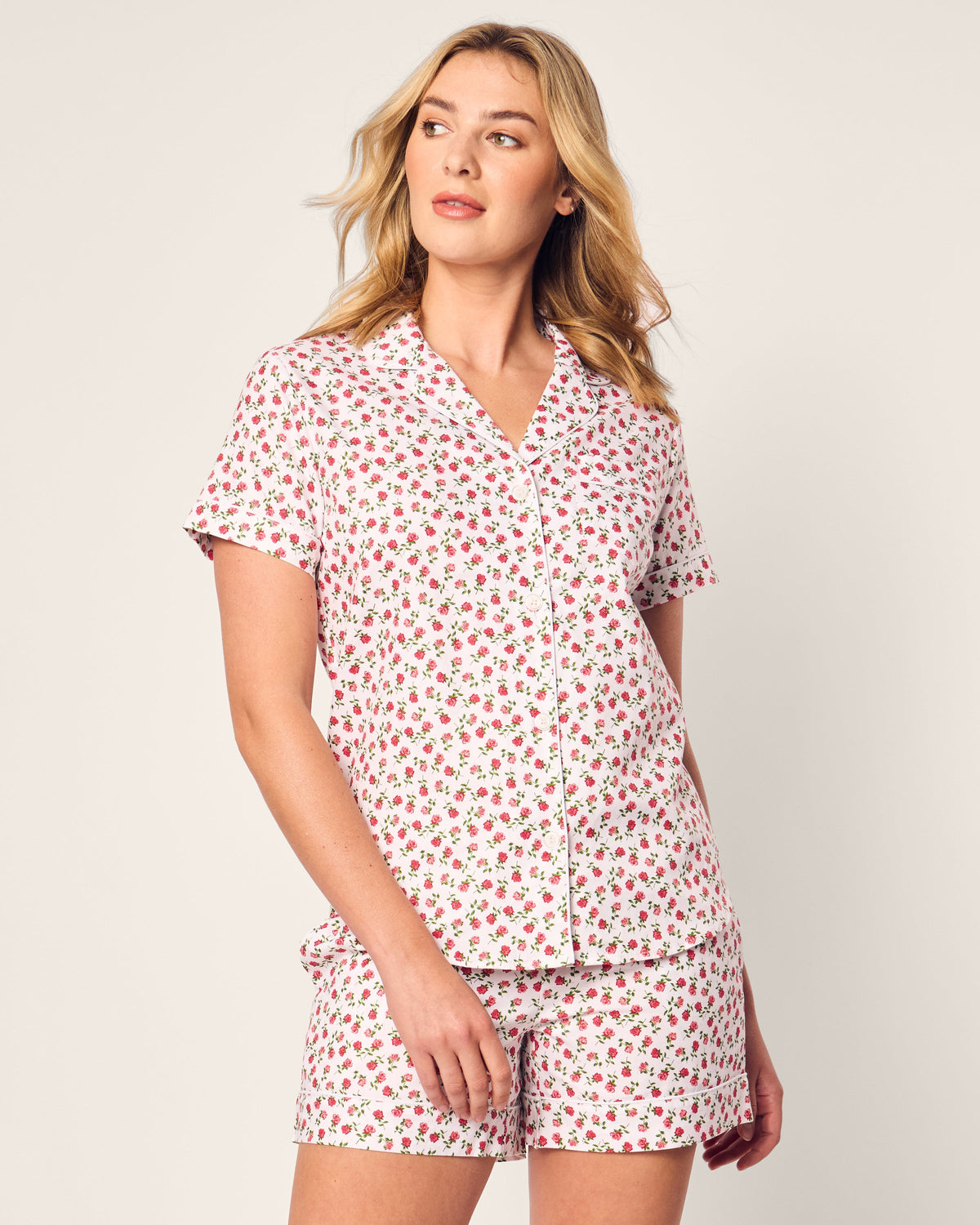 Women’s Twill Short Sleeve Short Set in Petite Petals