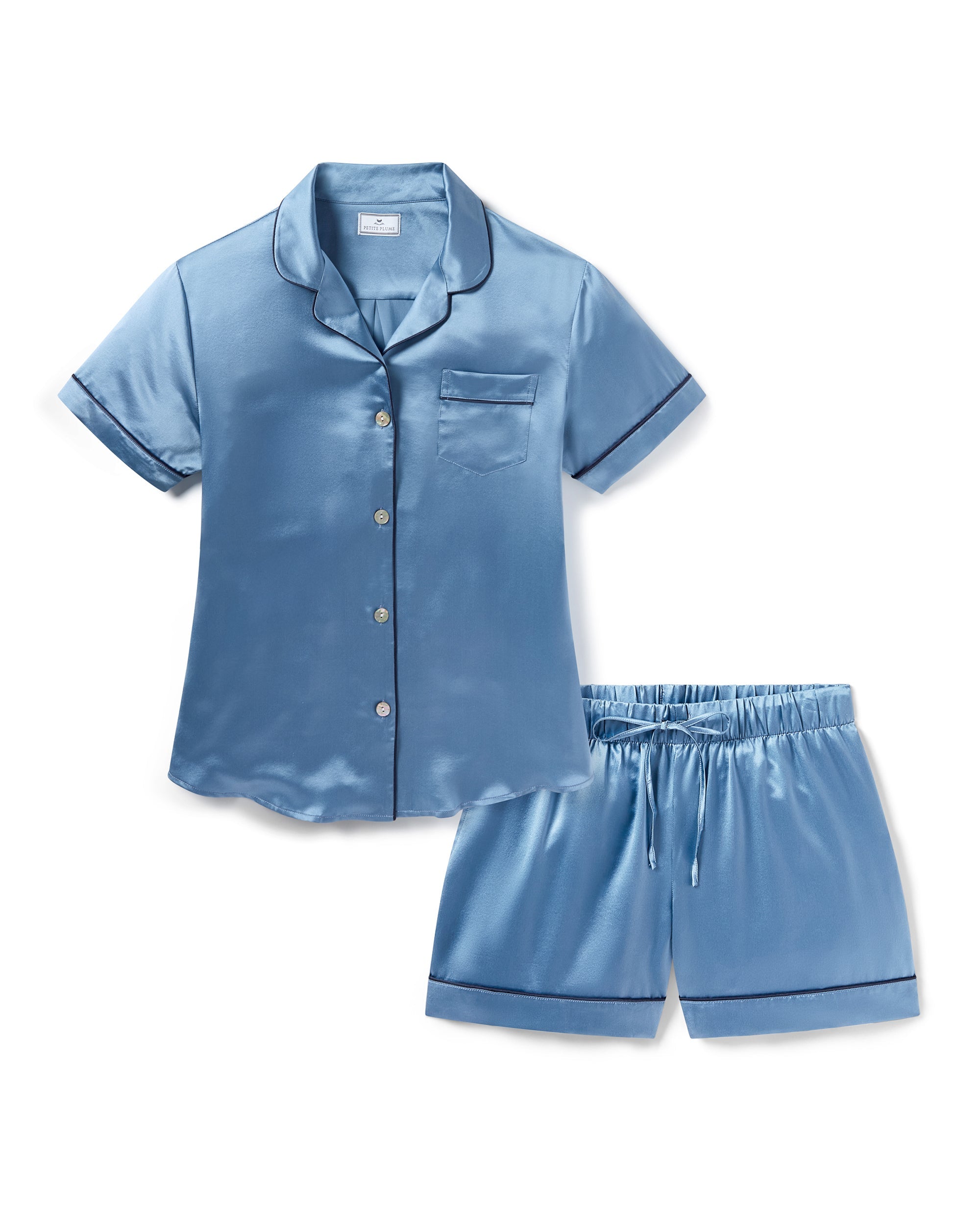 Women’s Silk Short Sleeve Short Set in Mystique Blue