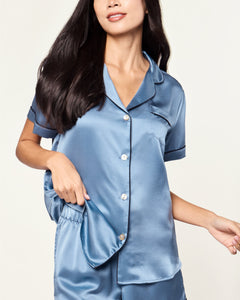 Women’s Silk Short Sleeve Short Set in Mystique Blue