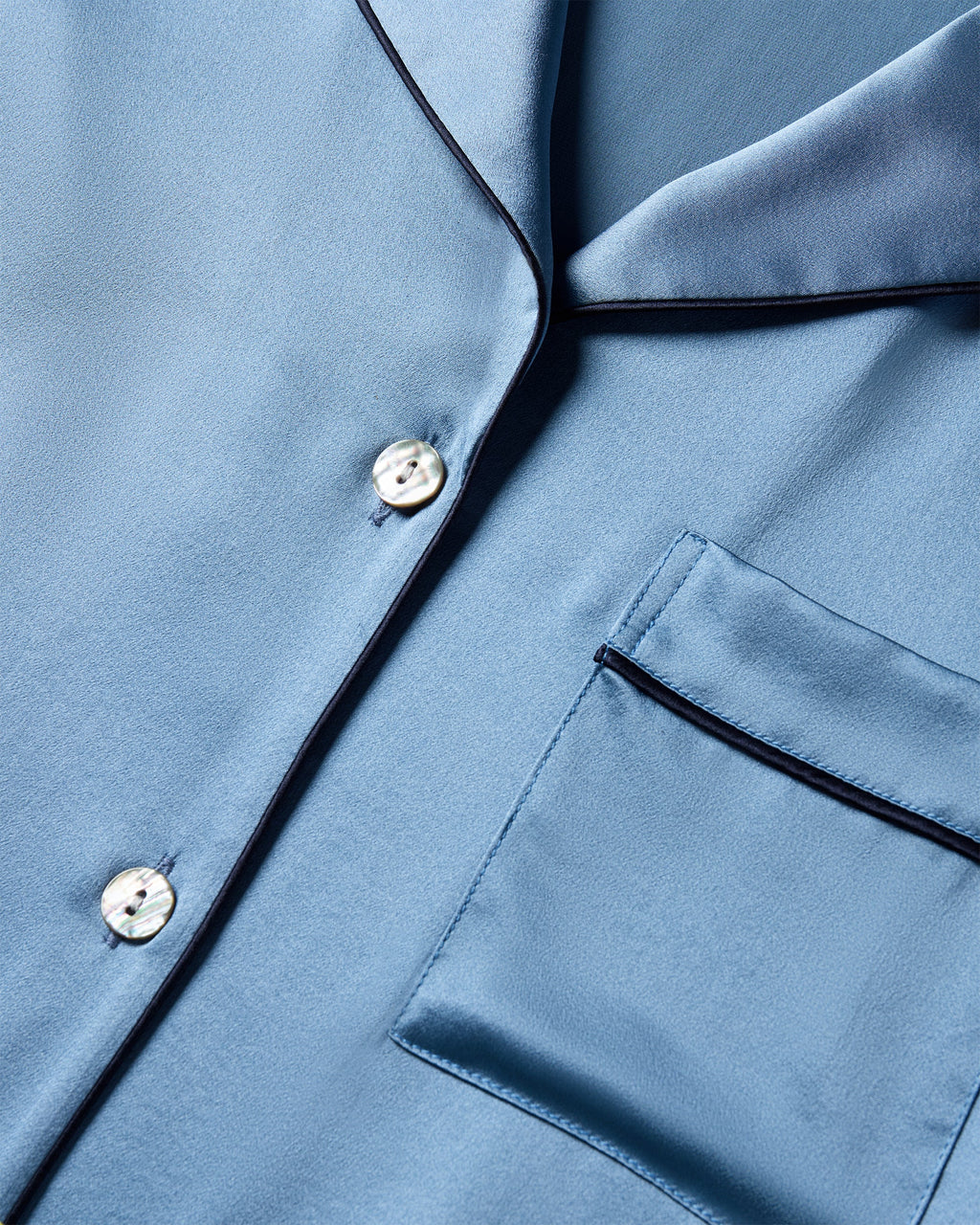 Women’s Silk Short Sleeve Short Set in Mystique Blue