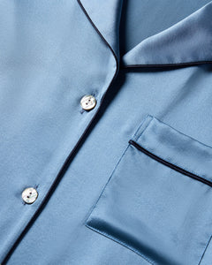 Women’s Silk Short Sleeve Short Set in Mystique Blue