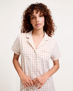 Women’s Twill Short Sleeve Short Set in Camel Gingham