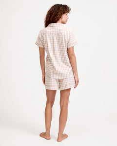 Women’s Twill Short Sleeve Short Set in Camel Gingham