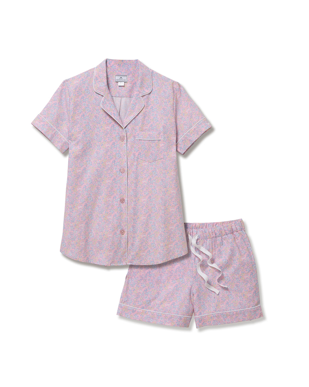 Twill Short Sleeve Short Set in Fleur Blush