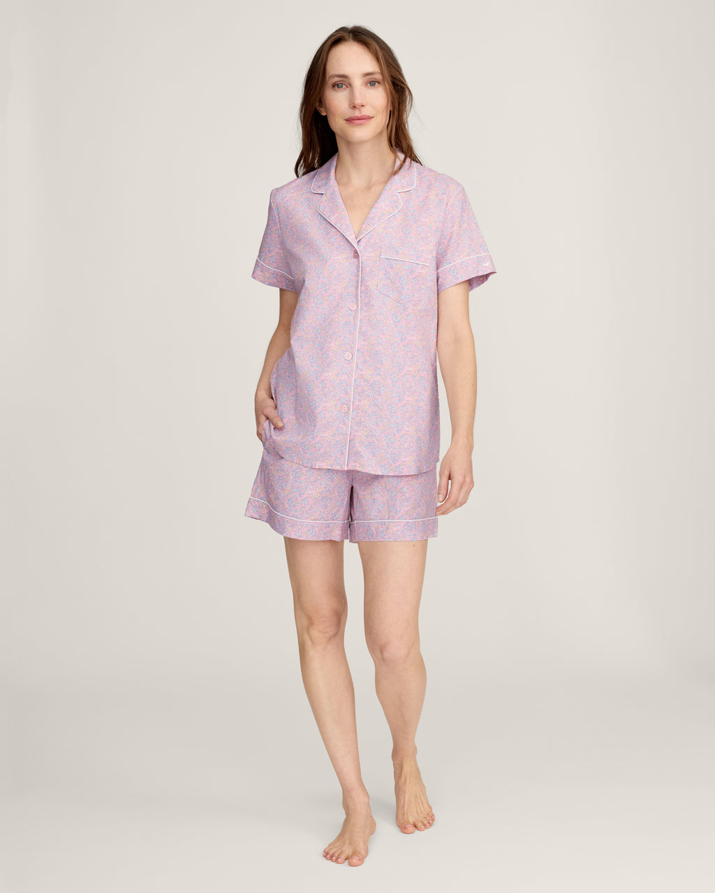Twill Short Sleeve Short Set in Fleur Blush