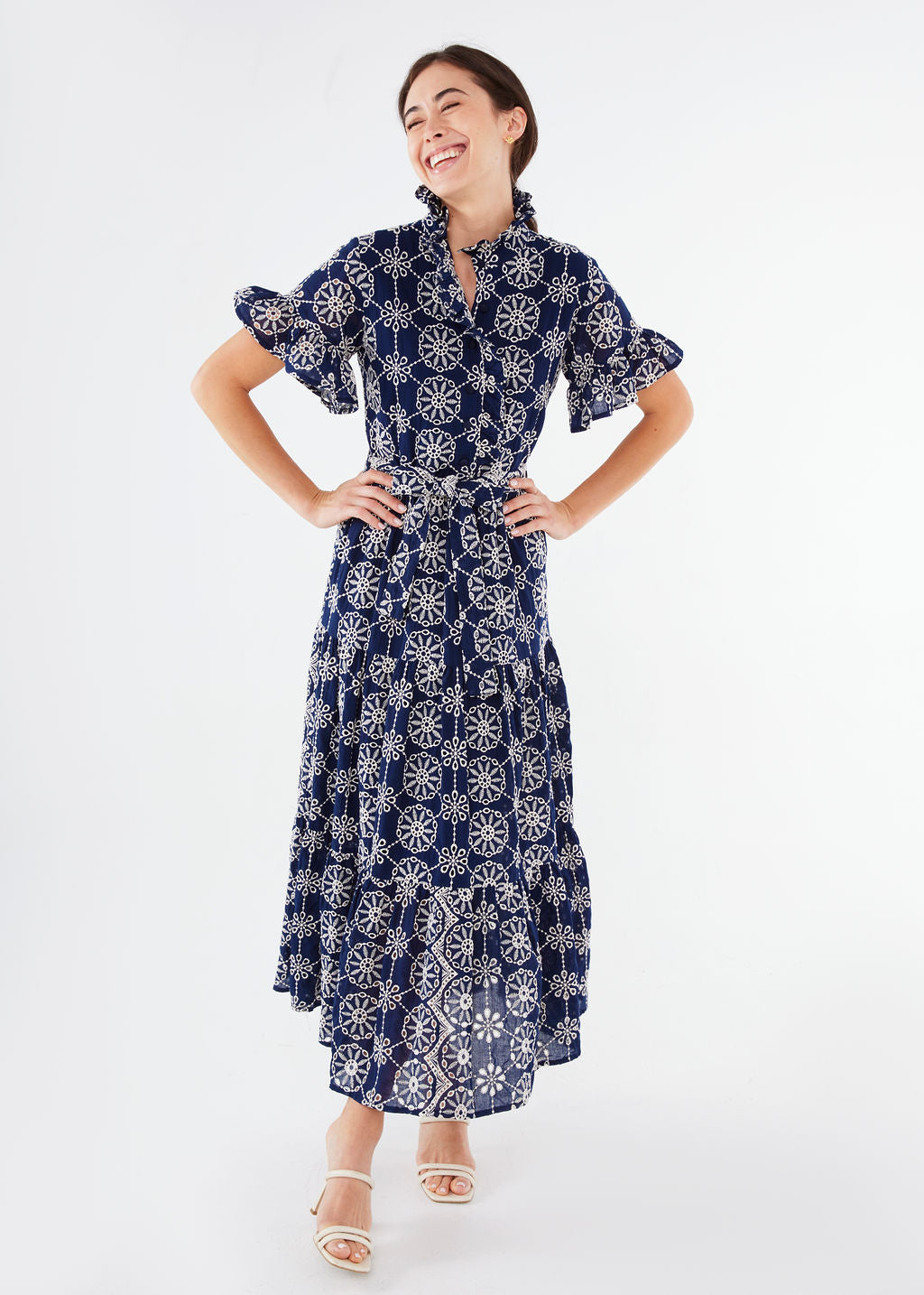 Sadie Maxi Dress Navy Medallion Eyelet