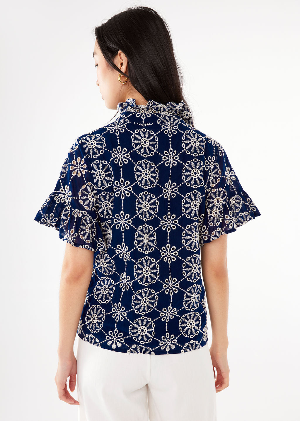 Sadie Top Navy Medallion Eyelet