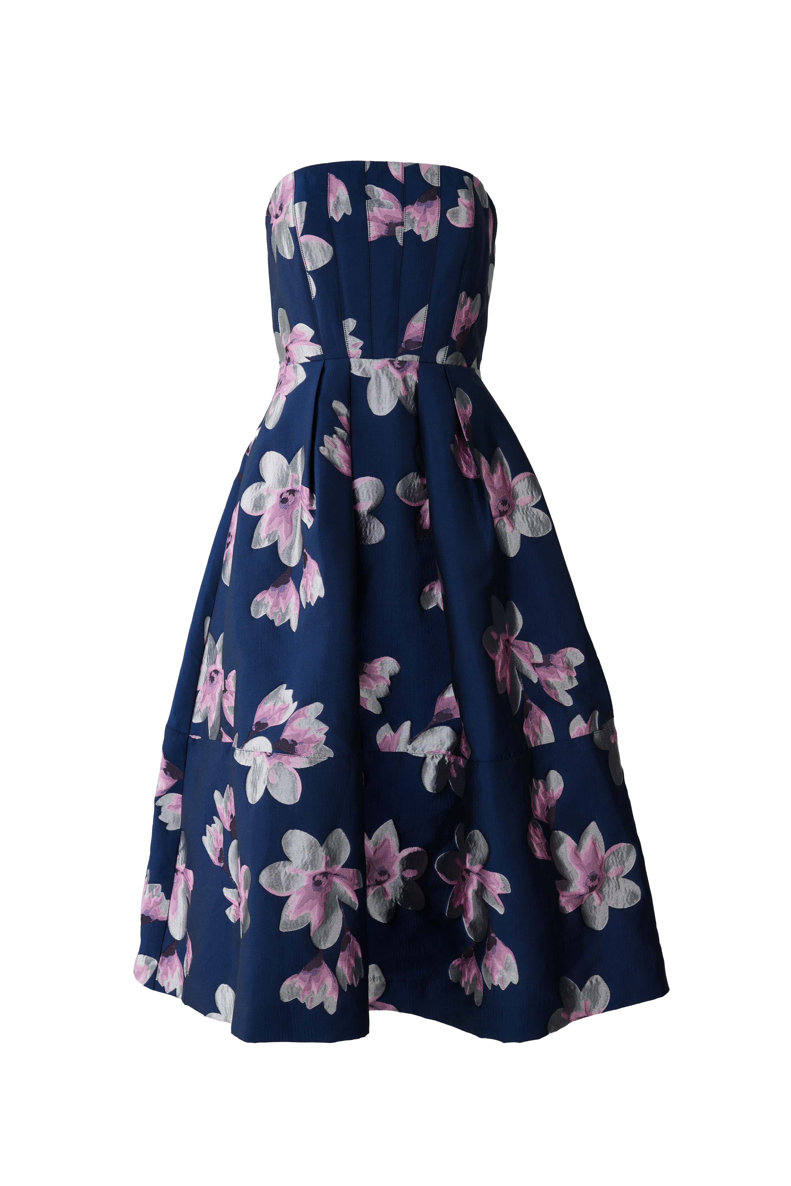 Catherine Dress Blue Plumeria Jacquard