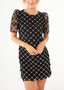 Marty Dress Black Sequin Lattice Lace