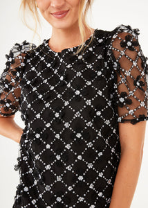 Marty Dress Black Sequin Lattice Lace