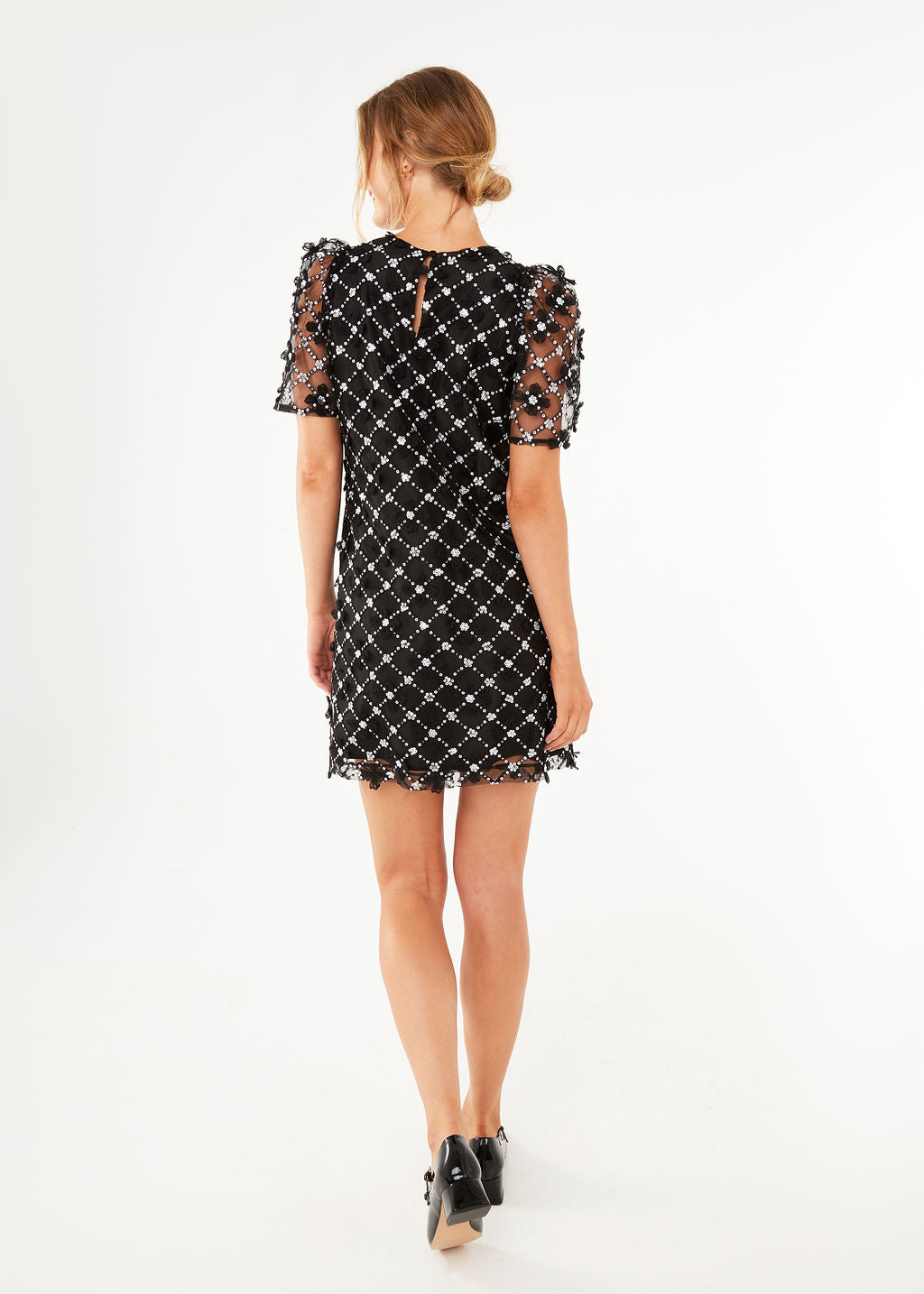 Marty Dress Black Sequin Lattice Lace