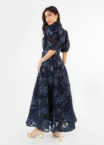 Charlotte Gown Navy Metallic Rose Organza