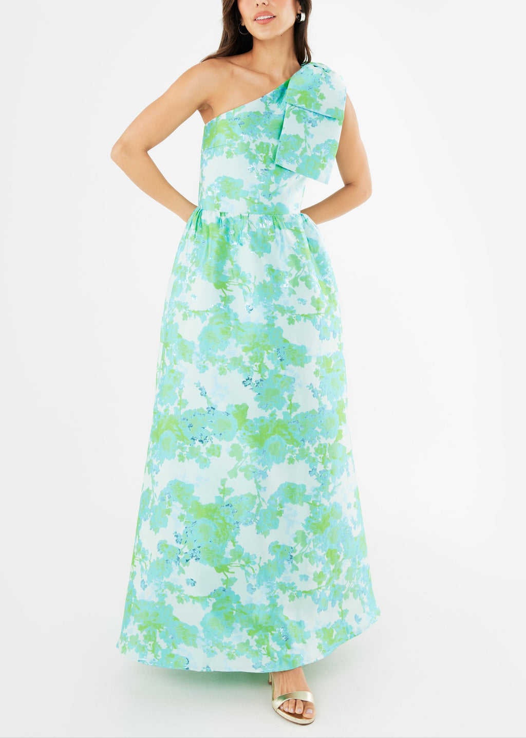 Caroline Gown Green Abstract Brocade | Over The Moon Caroline Gown Green Abstract Brocade | Over The Moon