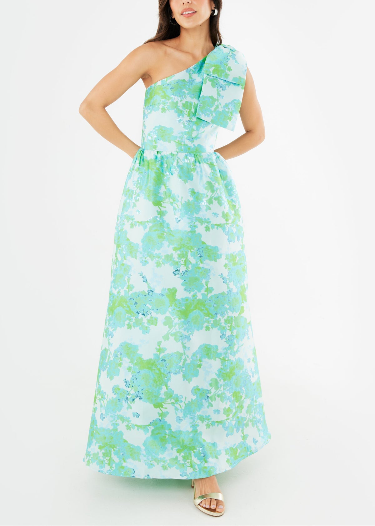 Caroline Gown Green Abstract Brocade | Over The Moon Caroline Gown Green Abstract Brocade | Over The Moon
