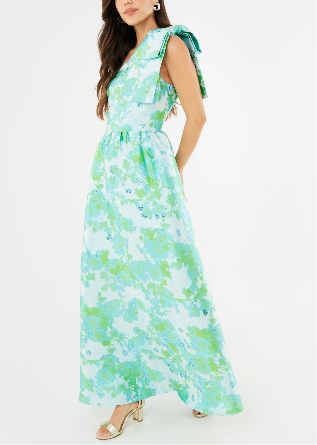Caroline Gown Green Abstract Brocade | Over The Moon Caroline Gown Green Abstract Brocade | Over The Moon