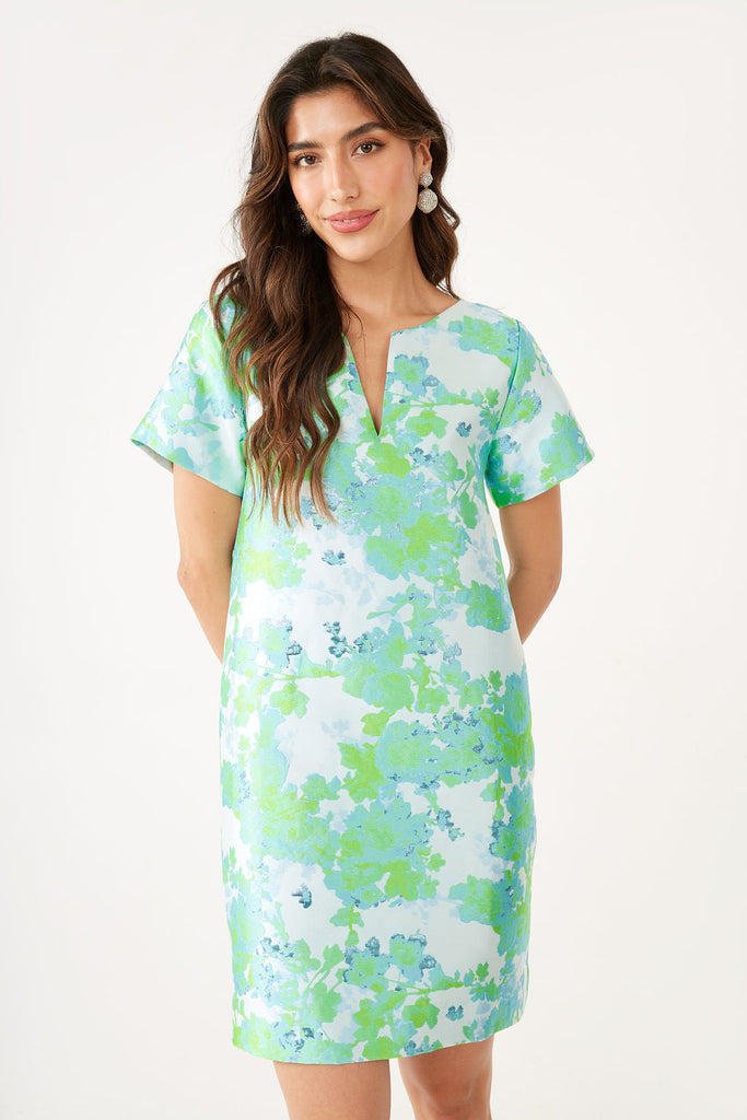 Lulu Dress Green Abstract Brocade Lulu Dress Green Abstract Brocade