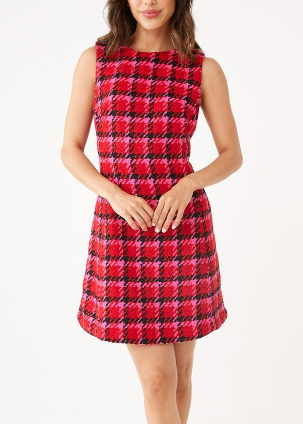 Avery Dress Red Multi Houndstooth