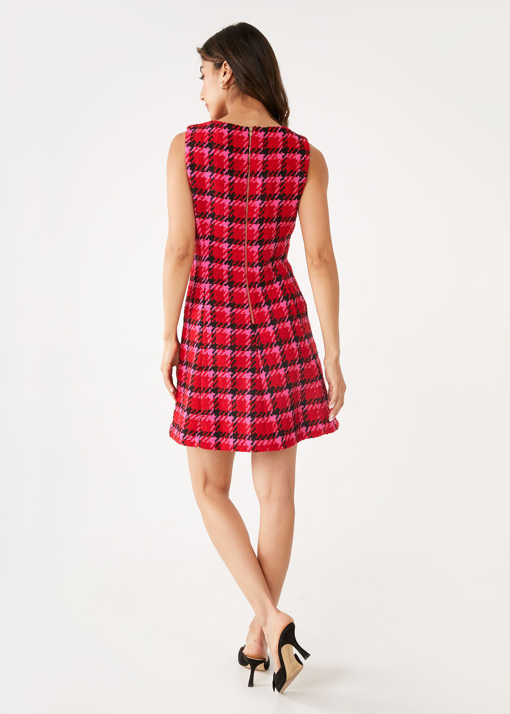 Avery Dress Red Multi Houndstooth