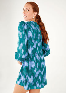 Ellen Dress Teal Ikat Chiffon