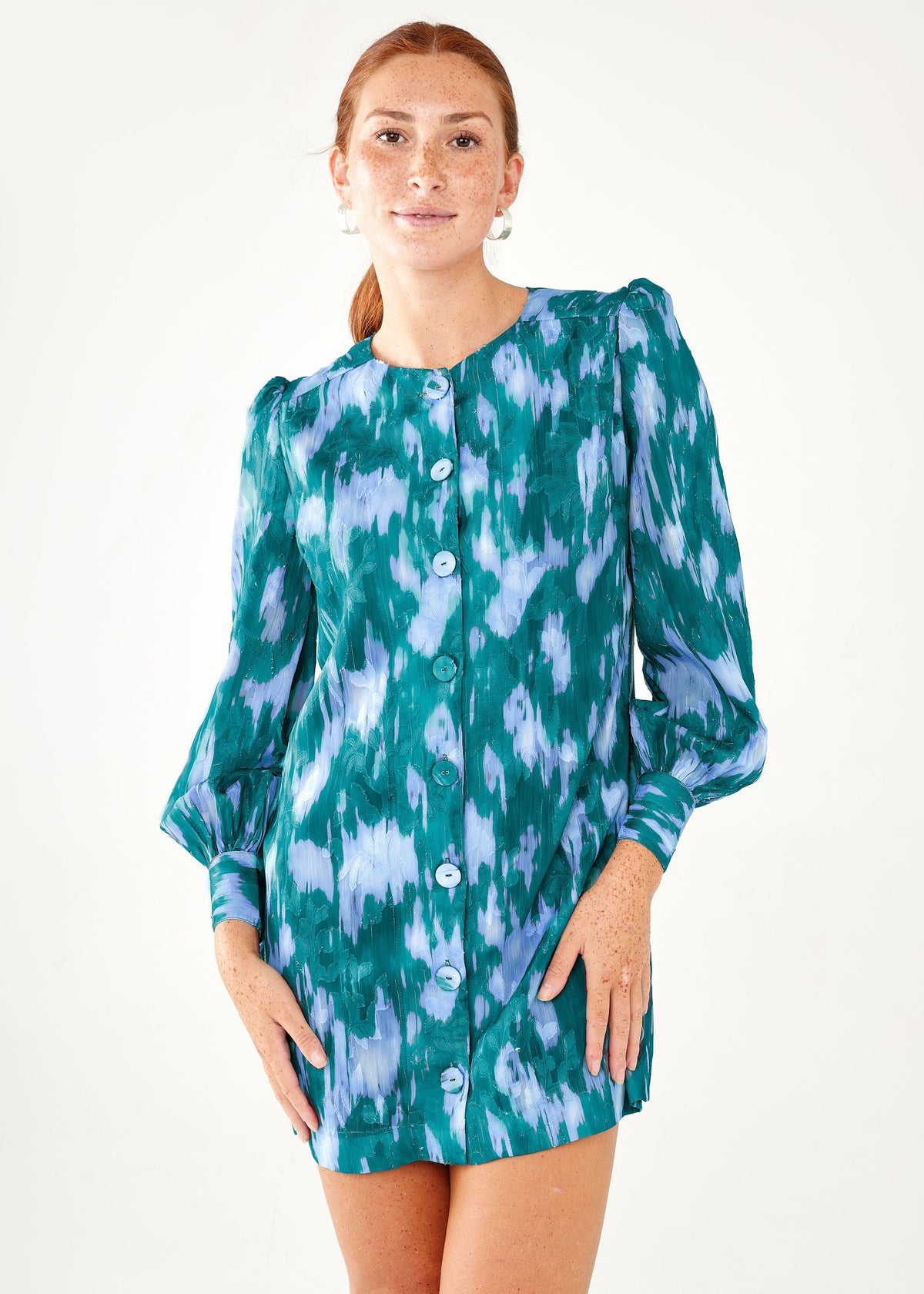 Ellen Dress Teal Ikat Chiffon