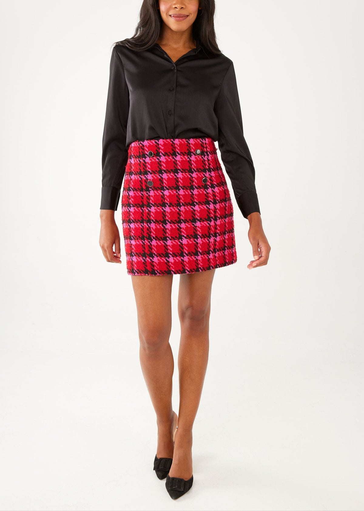 Jessica Skirt Red Multi Houndstooth