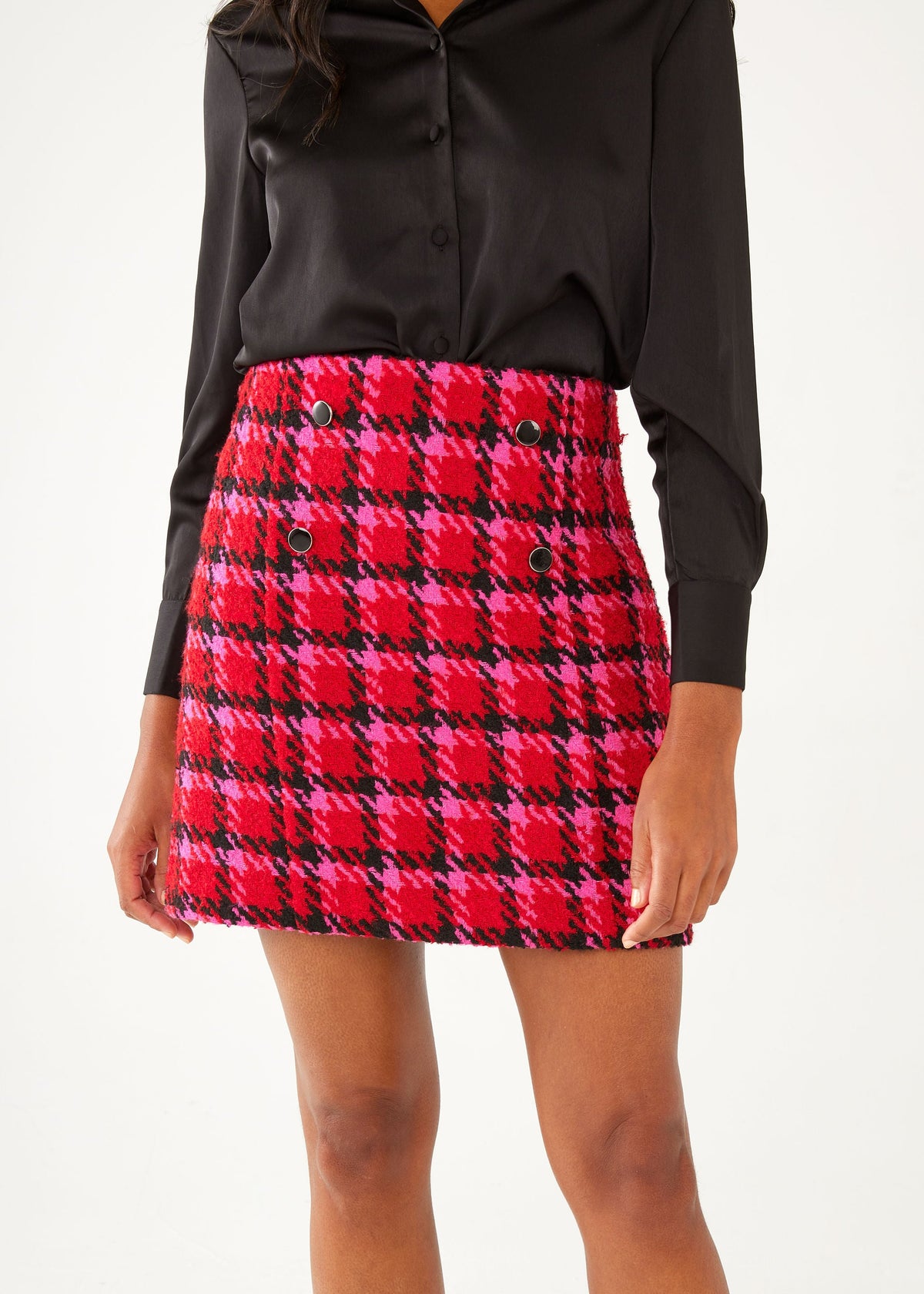 Jessica Skirt Red Multi Houndstooth