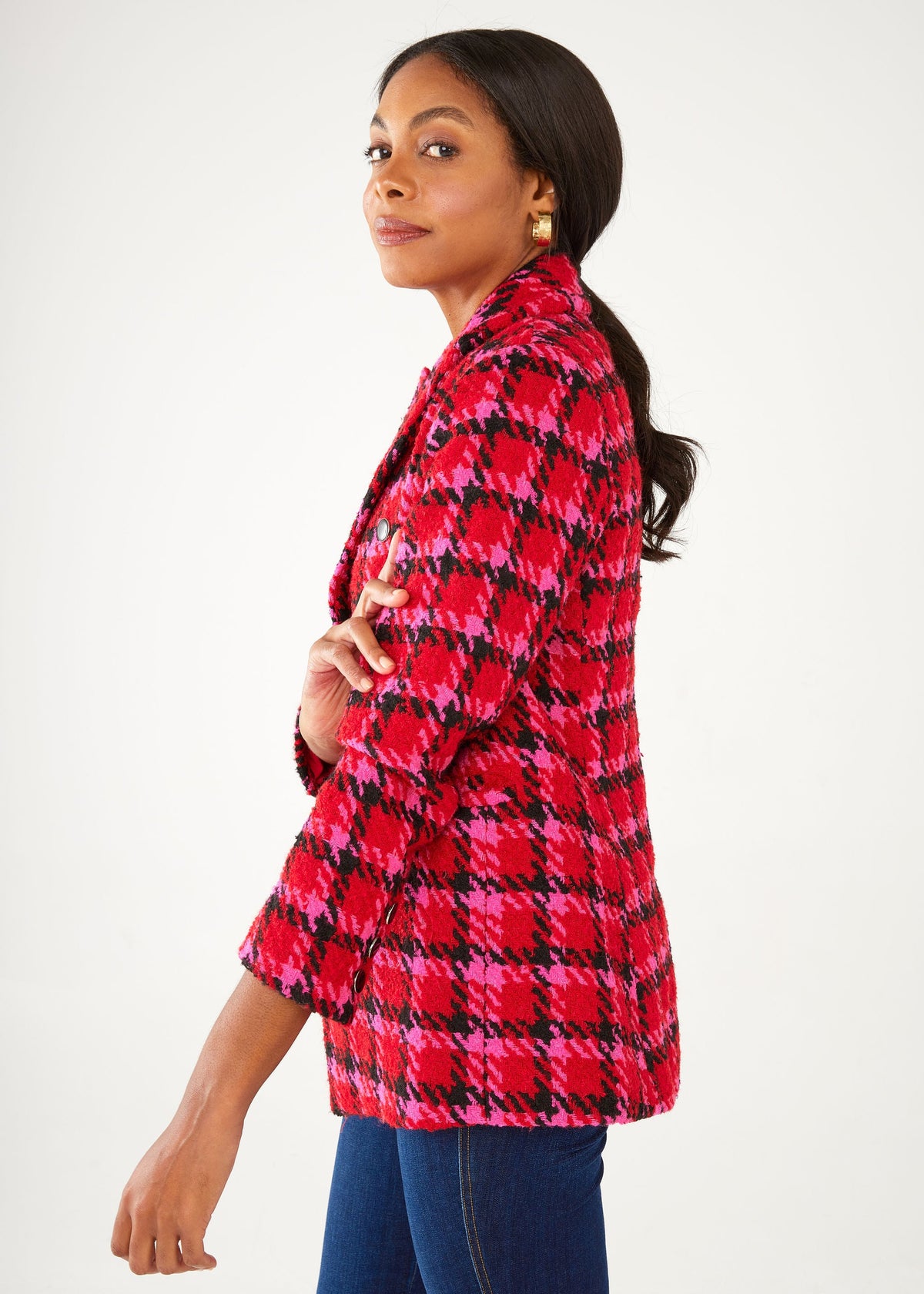 Calvin Blazer Red Multi Houndstooth