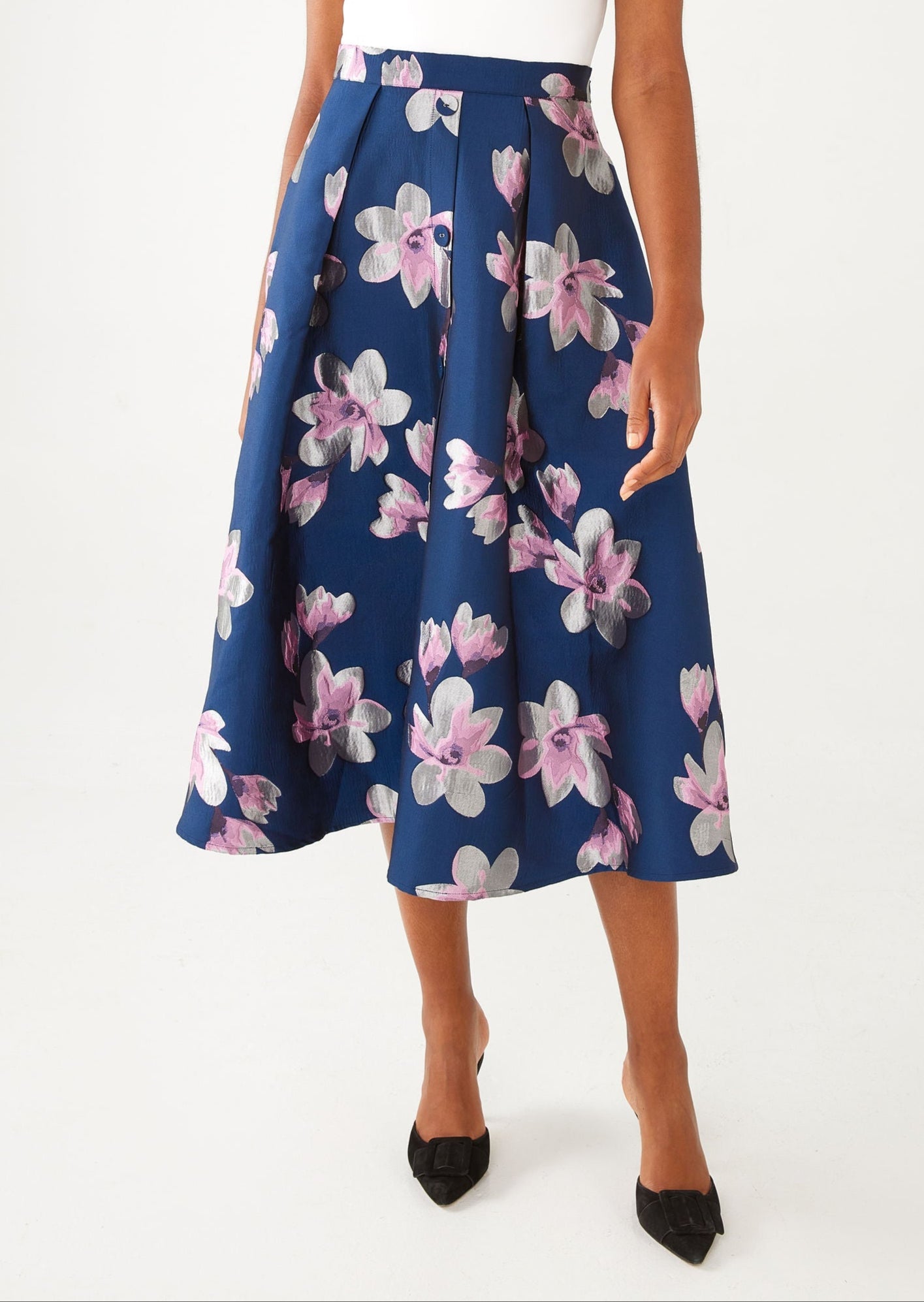 Eden Skirt Blue Plumeria Jacquard