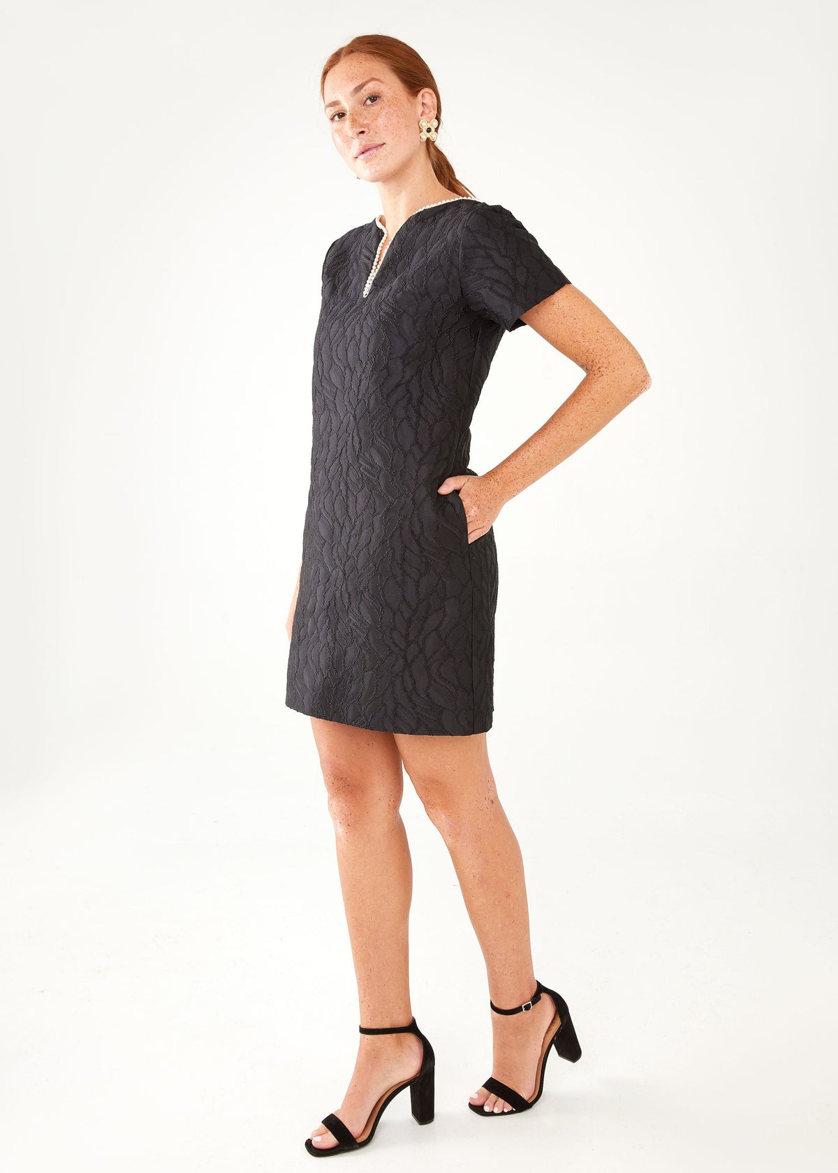 Lulu Dress Black Textured Satin Jacquard