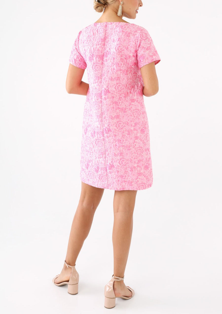 Lulu Dress in Pink Bubble Jacquard | Over The Moon