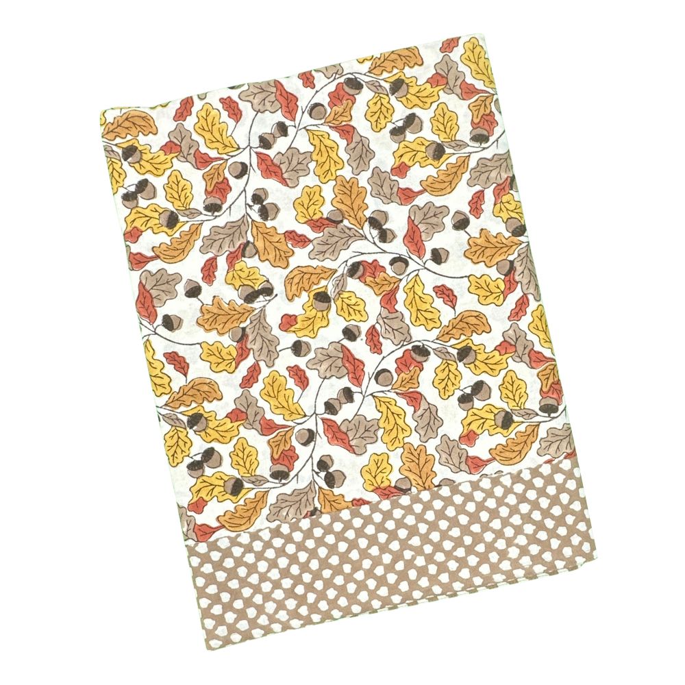 Acorns and leaves hand block print tablecloth